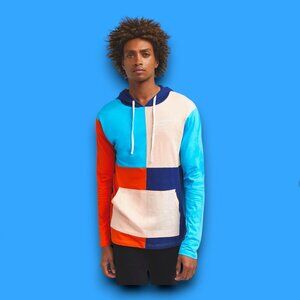New Reason Brand Color Block T-Shirt Hoodie Long Sleeve Muti-Color Size Large